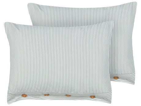 Set of 2 Decorative Cushions Green and White Striped Pattern 40 x 60 cm Buttons Modern Dcor Accessories Bedroom Living Room Beliani