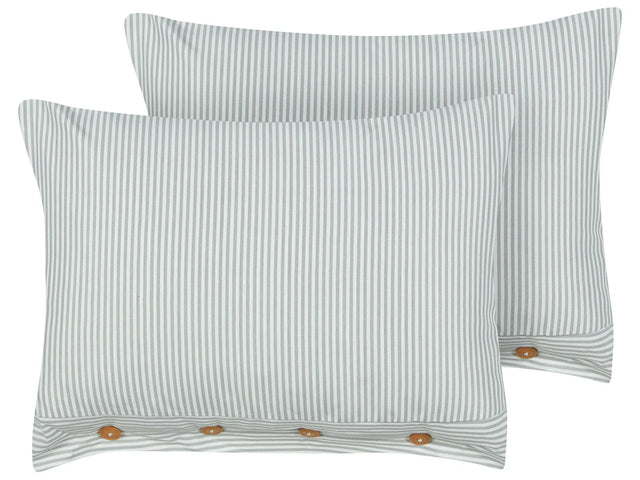 Set of 2 Decorative Cushions Green and White Striped Pattern 40 x 60 cm Buttons Modern Dcor Accessories Bedroom Living Room Beliani
