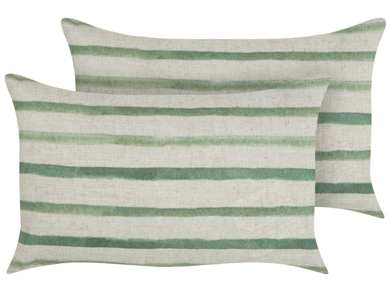 Set of 2 Decorative Cushions Green and Beige Striped Pattern 50 x 30 cm Modern Boho Decor Accessories Beliani