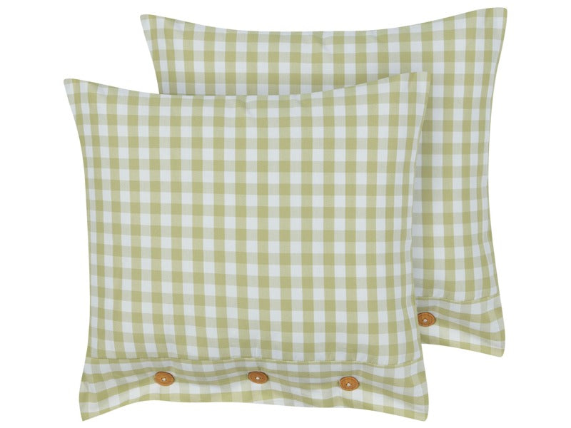 Set of 2 Decorative Cushions Olive Green and White Chequered Pattern 45 x 45 cm Buttons Modern Décor Accessories Bedroom Living Room Beliani