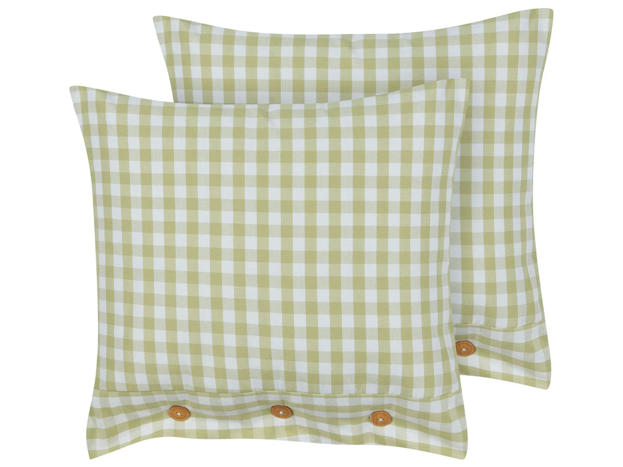 Set of 2 Decorative Cushions Olive Green and White Chequered Pattern 45 x 45 cm Buttons Modern Dcor Accessories Bedroom Living Room Beliani