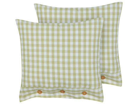 Set of 2 Decorative Cushions Olive Green and White Chequered Pattern 45 x 45 cm Buttons Modern Dcor Accessories Bedroom Living Room Beliani