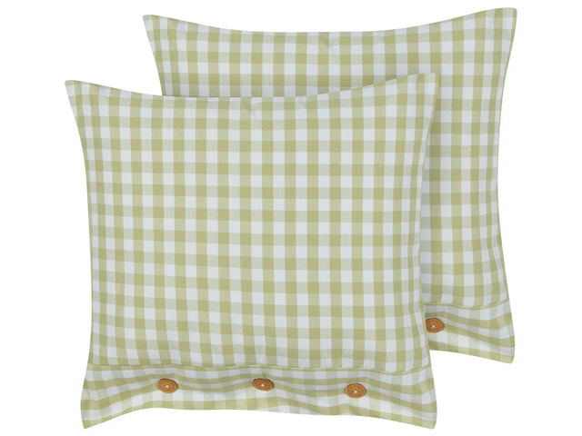 Set of 2 Decorative Cushions Olive Green and White Chequered Pattern 45 x 45 cm Buttons Modern Dcor Accessories Bedroom Living Room Beliani