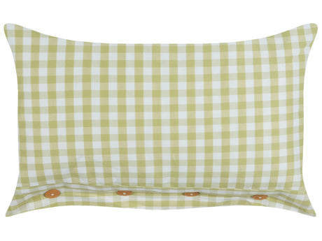 Decorative Cushion Olive Green and White Chequered Pattern 40 x 60 cm Buttons Modern Dcor Accessories Bedroom Living Room Beliani