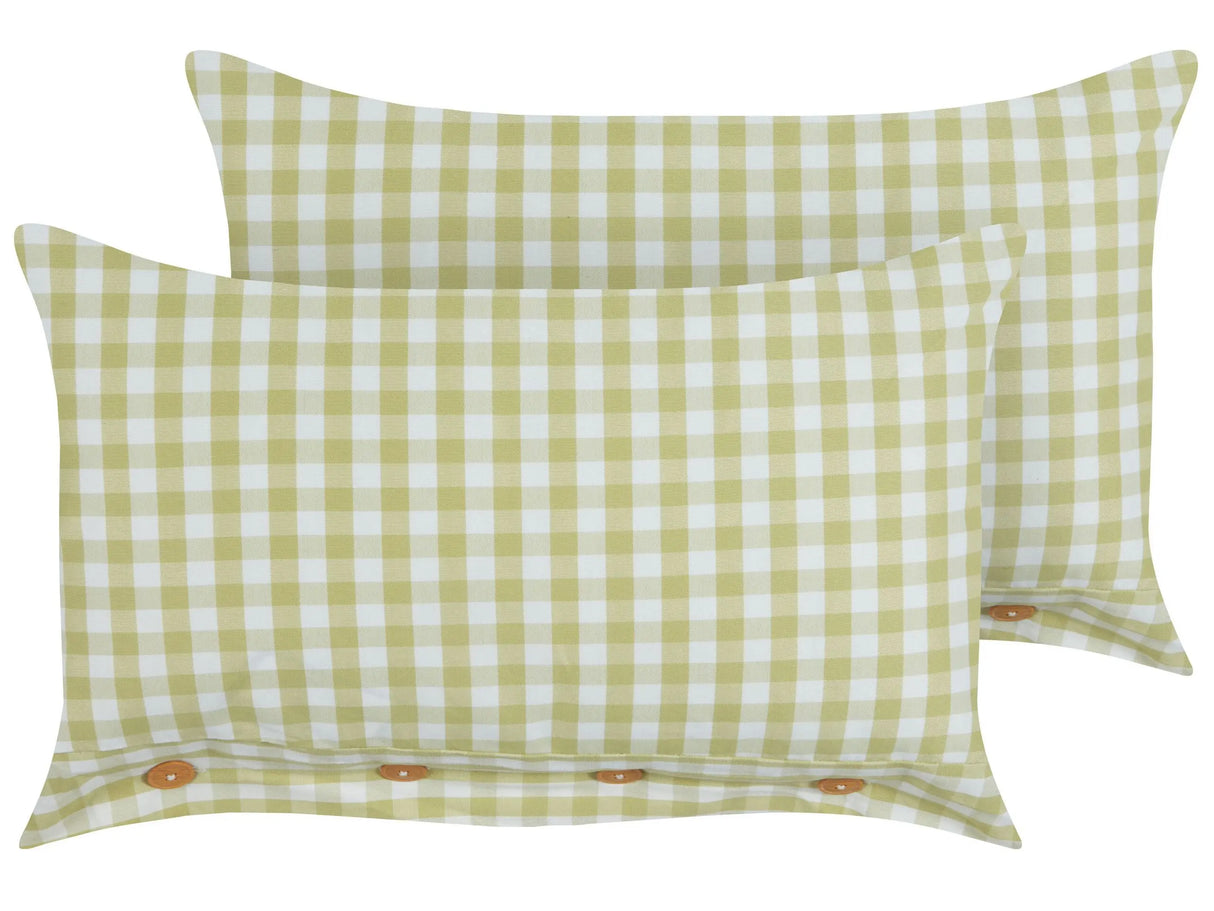 Set of 2 Decorative Cushions Olive Green and White Chequered Pattern 40 x 60 cm Buttons Modern Dcor Accessories Bedroom Living Room Beliani