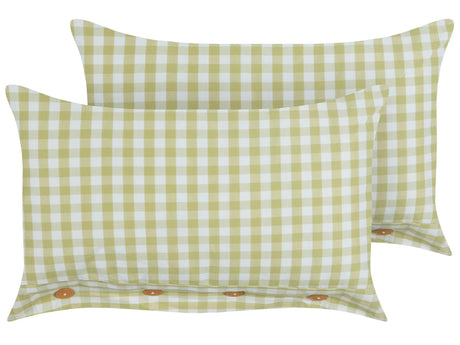 Set of 2 Decorative Cushions Olive Green and White Chequered Pattern 40 x 60 cm Buttons Modern Dcor Accessories Bedroom Living Room Beliani