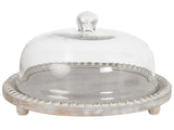 Cake Stand With Lid Light Mango Wood Glass 29 x 29 x 16 cm Decorative Serving Tray Cake Dome Pastry Holder Beliani