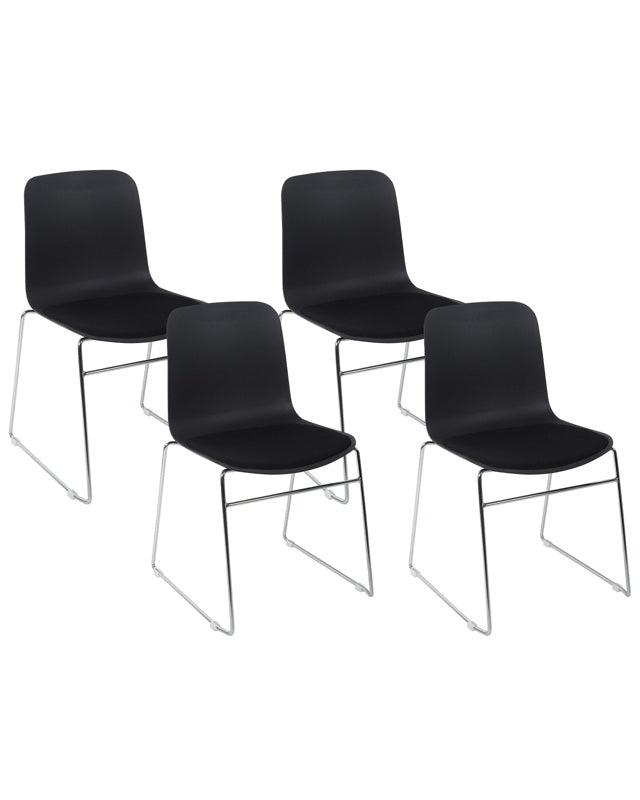 Set of 4 Chairs Black Stackable Armless Leg Caps Plastic Steel Legs Conference Chairs Contemporary Modern Scandinavian Design Dining Room Seating Beliani