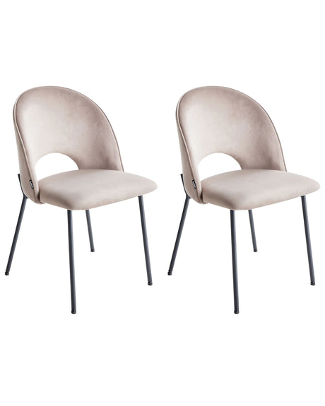 Set of 2 Dining Chairs Taupe Velvet Upholstery Black Legs Retro Glamour Beliani