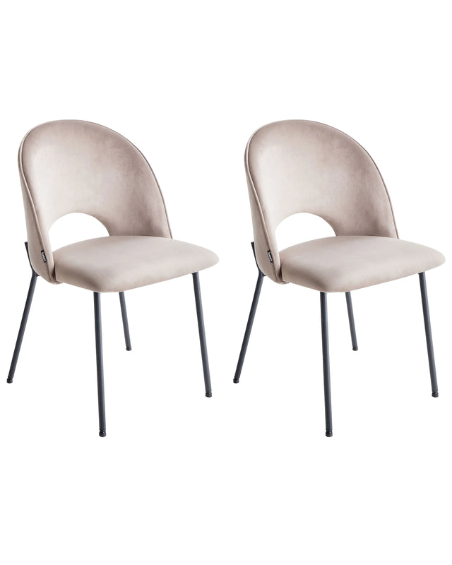 Set of 2 Dining Chairs Taupe Velvet Upholstery Black Legs Retro Glamour Beliani