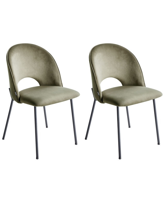 Set of 2 Dining Chairs Green Velvet Upholstery Black Legs Retro Glamour Beliani