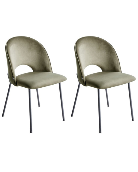 Set of 2 Dining Chairs Green Velvet Upholstery Black Legs Retro Glamour Beliani