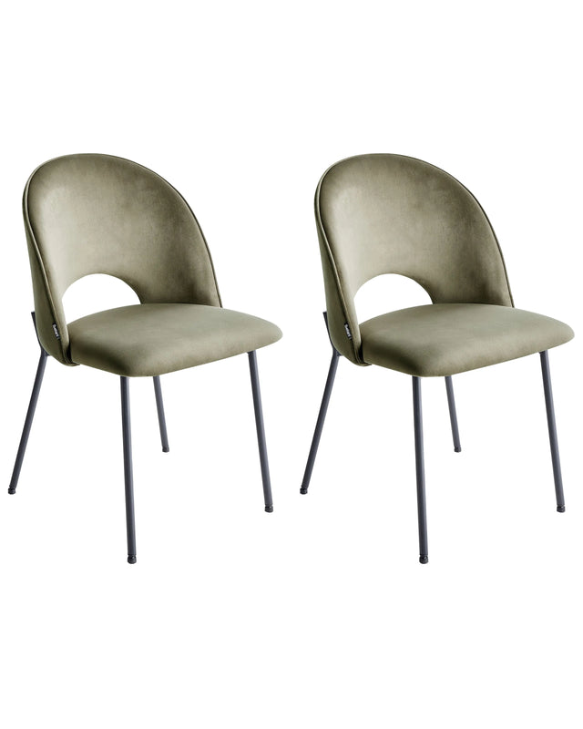 Set of 2 Dining Chairs Green Velvet Upholstery Black Legs Retro Glamour Beliani