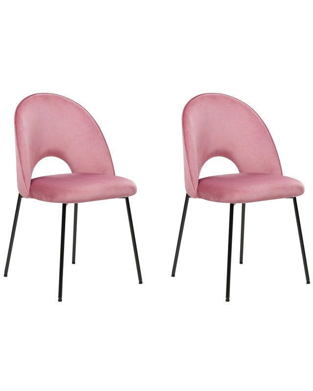 Set of 2 Dining Chairs Pink Velvet Upholstery Black Legs Retro Glamour Beliani