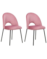 Set of 2 Dining Chairs Pink Velvet Upholstery Black Legs Retro Glamour Beliani
