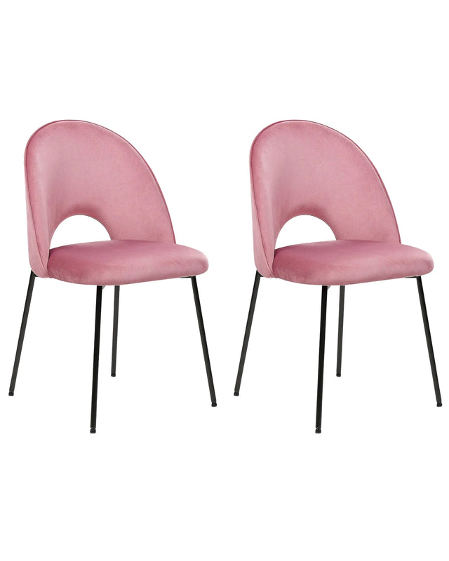 Set of 2 Dining Chairs Pink Velvet Upholstery Black Legs Retro Glamour Beliani