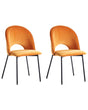 Set of 2 Dining Chairs Orange Velvet Upholstery Black Legs Retro Glamour Beliani