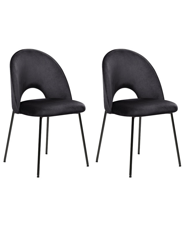 Set of 2 Dining Chairs Black Velvet Upholstery Black Legs Retro Glamour Beliani