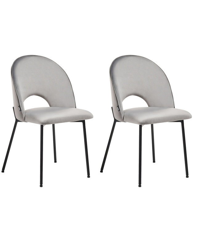 Set of 2 Dining Chairs Grey Velvet Upholstery Black Legs Retro Glamour Beliani