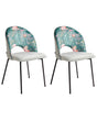 Set of 2 Dining Chairs Green Velvet Upholstery Floral Pattern Black Legs Retro Glamour Beliani