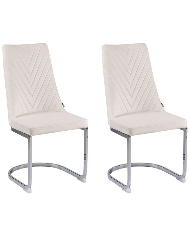 Set of 2 Dining Chairs Off-White Velvet Armless High Back Cantilever Chair Living Room  Beliani