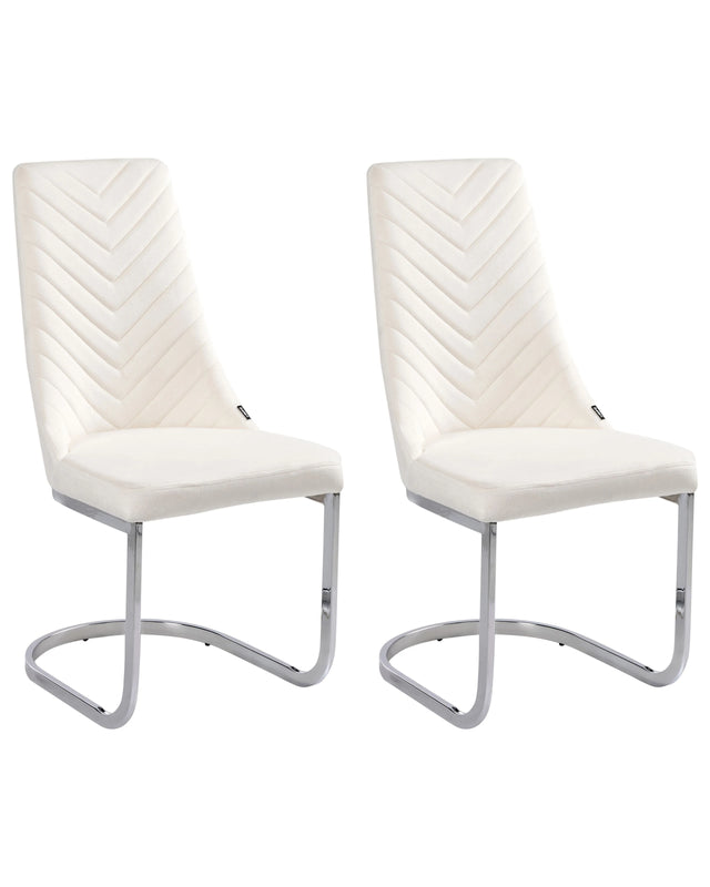 Set of 2 Dining Chairs Off-White Velvet Armless High Back Cantilever Chair Living Room  Beliani