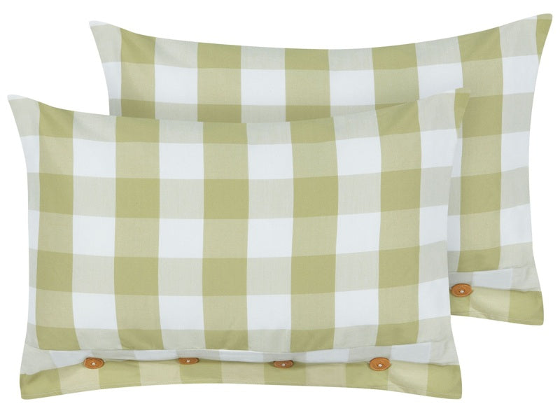 Set of 2 Scatter Cushions Green Fabric 40 x 60 cm Checked Pattern Cottage Style Textile Beliani