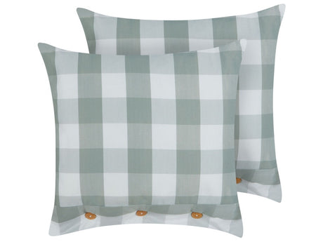 Set of 2 Scatter Cushions Mint Green Fabric 45 x 45 cm Checked Pattern Cottage Style Textile Beliani