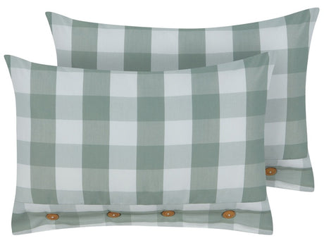 Set of 2 Scatter Cushions Mint Green Fabric 40 x 60 cm Checked Pattern Cottage Style Textile Beliani