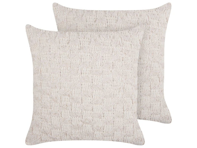 Set of 2 Scatter Cushions Beige Fabric 45 x 45 cm Solid Pattern Knitted Cover Style Textile Beliani