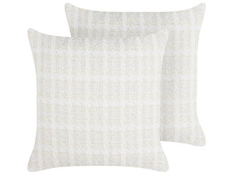 Set of 2 Scatter Cushions Beige Fabric 45 x 45 cm Checked Pattern Cover Style Textile Beliani