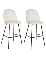 Set of 2 Bar Chairs Off-White Cream Velvet Upholstery Black Steel Frame Counter Height Seat Dining Room Furniture Glam Design Beliani