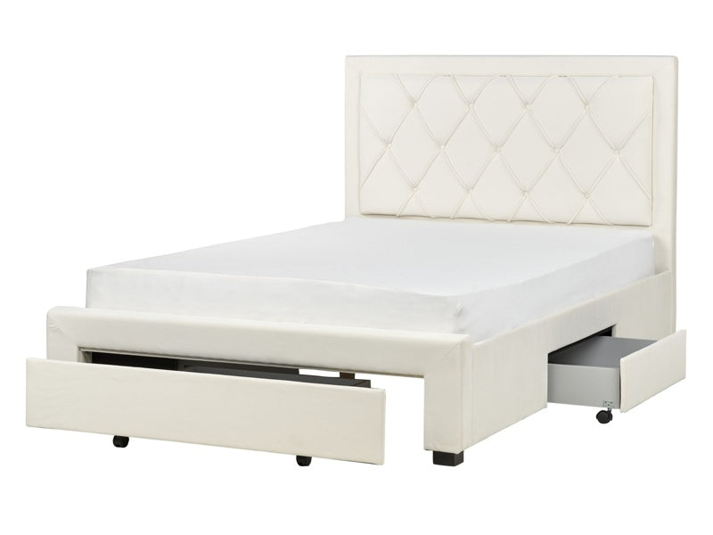 Storage Bed Cream Velvet Upholstery EU Double Size 4ft6 Tufted Tall Headboard Drawers Glam Design Beliani