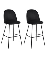 Set of 2 Bar Chairs Black Velvet Upholstery Black Steel Frame Counter Height Seat Dining Room Furniture Glam Design Beliani