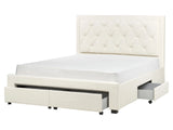 Storage Bed Light Beige  Velvet Upholstery EU King Size 5ft3 Tufted Tall Headboard Drawers Glam Design Beliani
