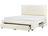 Storage Bed Light Beige Velvet Upholstery EU Super King Size 6ft Tufted Tall Headboard Drawers Glam Design Beliani