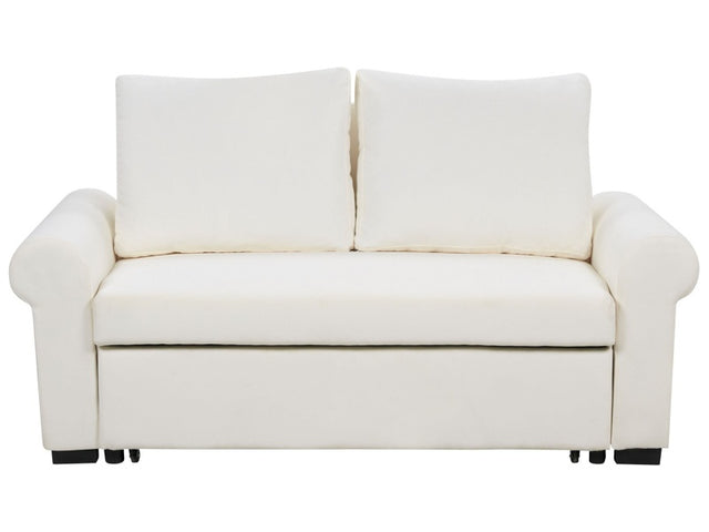 Sofa Bed Cream Polyester Fabric 2 Seater Pull-Out Convertible Sleeper Retro Design Beliani