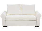 Sofa Bed Off-White Polyester Fabric 2 Seater Pull-Out Convertible Sleeper Retro Design Beliani