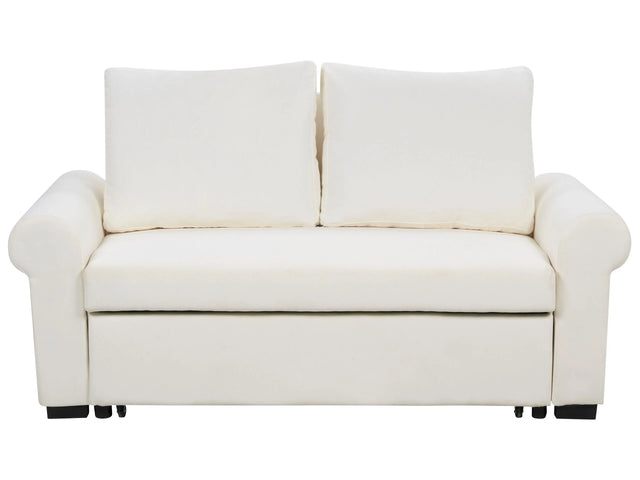 Sofa Bed Off-White Polyester Fabric 2 Seater Pull-Out Convertible Sleeper Retro Design Beliani