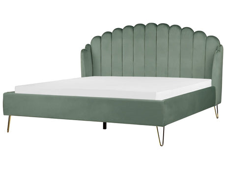 Bed Frame Green Velvet Upholstery EU Super King Size 6ft Metal Legs Retro Design Chanell Shell Headboard Beliani