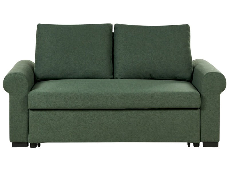 Sofa Bed Green Polyester Fabric 2 Seater Pull-Out Convertible Sleeper Retro Design Beliani