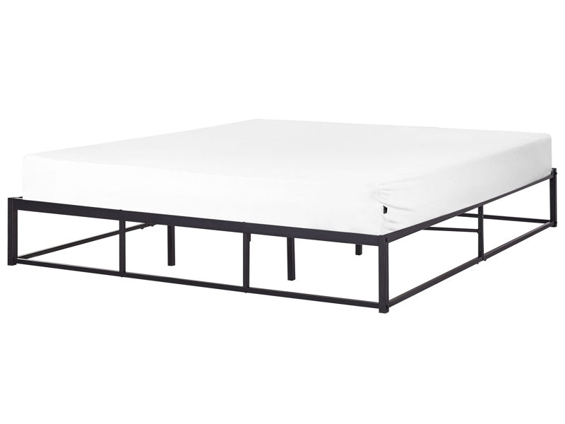 Bed Frame Black Metal EU Super King 6ft Industrial Modern Style In-Built Slats without Headrest Beliani