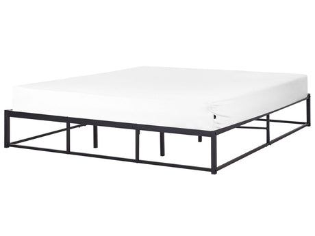 Bed Frame Black Metal EU Super King 6ft Industrial Modern Style In-Built Slats without Headrest Beliani