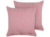 Set of 2 Decorative Cushions Red and White Cotton 45 x 45 cm Striped Pattern Buttons Retro Dcor Accessories Bedroom Living Room Beliani