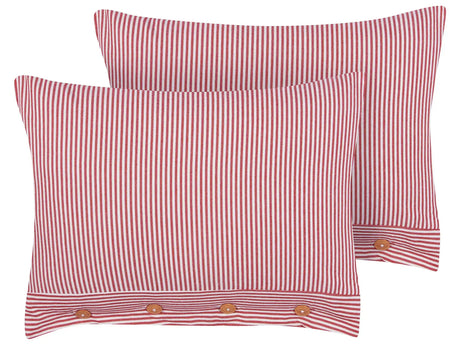 Set of 2 Decorative Cushions Red and White Cotton 40 x 60 cm Striped Pattern Buttons Retro Dcor Accessories Bedroom Living Room Beliani