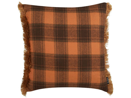 Decorative Cushion Orange and Black 45 x 45 cm Chequered Pattern with Fringes Retro Dcor Accessories Bedroom Living Room Beliani