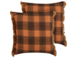 Set of 2 Decorative Cushions Orange and Black 45 x 45 cm Chequered Pattern with Fringes Retro Dcor Accessories Bedroom Living Room Beliani