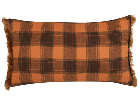 Decorative Cushion Orange and Black 40 x 70 cm Chequered Pattern with Fringes Retro Dcor Accessories Bedroom Living Room Beliani