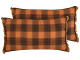 Set of 2 Decorative Cushions Orange and Black 40 x 70 cm Chequered Pattern with Fringes Retro Dcor Accessories Bedroom Living Room Beliani