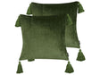 Set of 2 Decorative Cushions Green Velvet 45 x 45 cm Square with Tassels Elegant Décor Accessories Bedroom Living Room Beliani